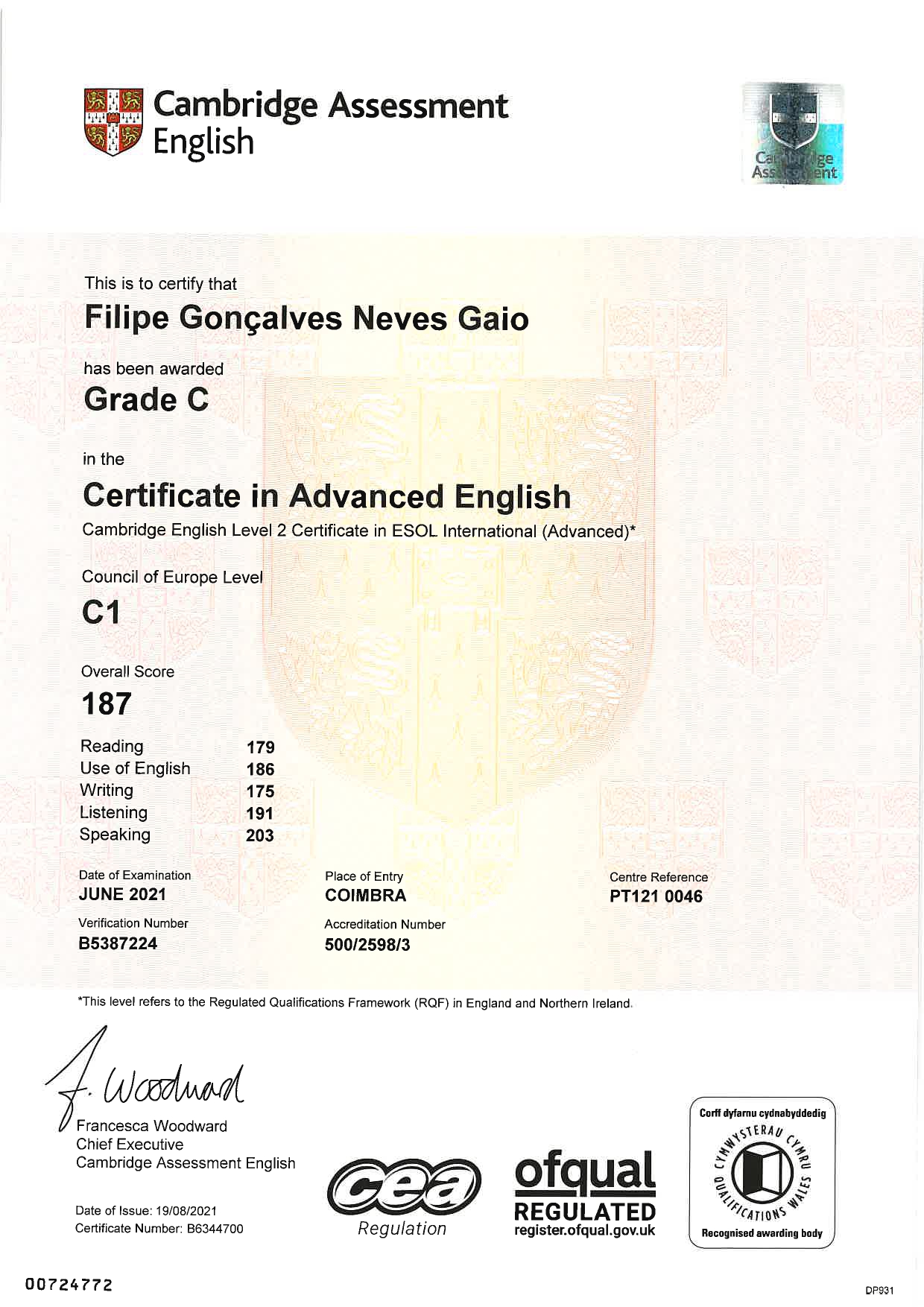 CAE Certificate